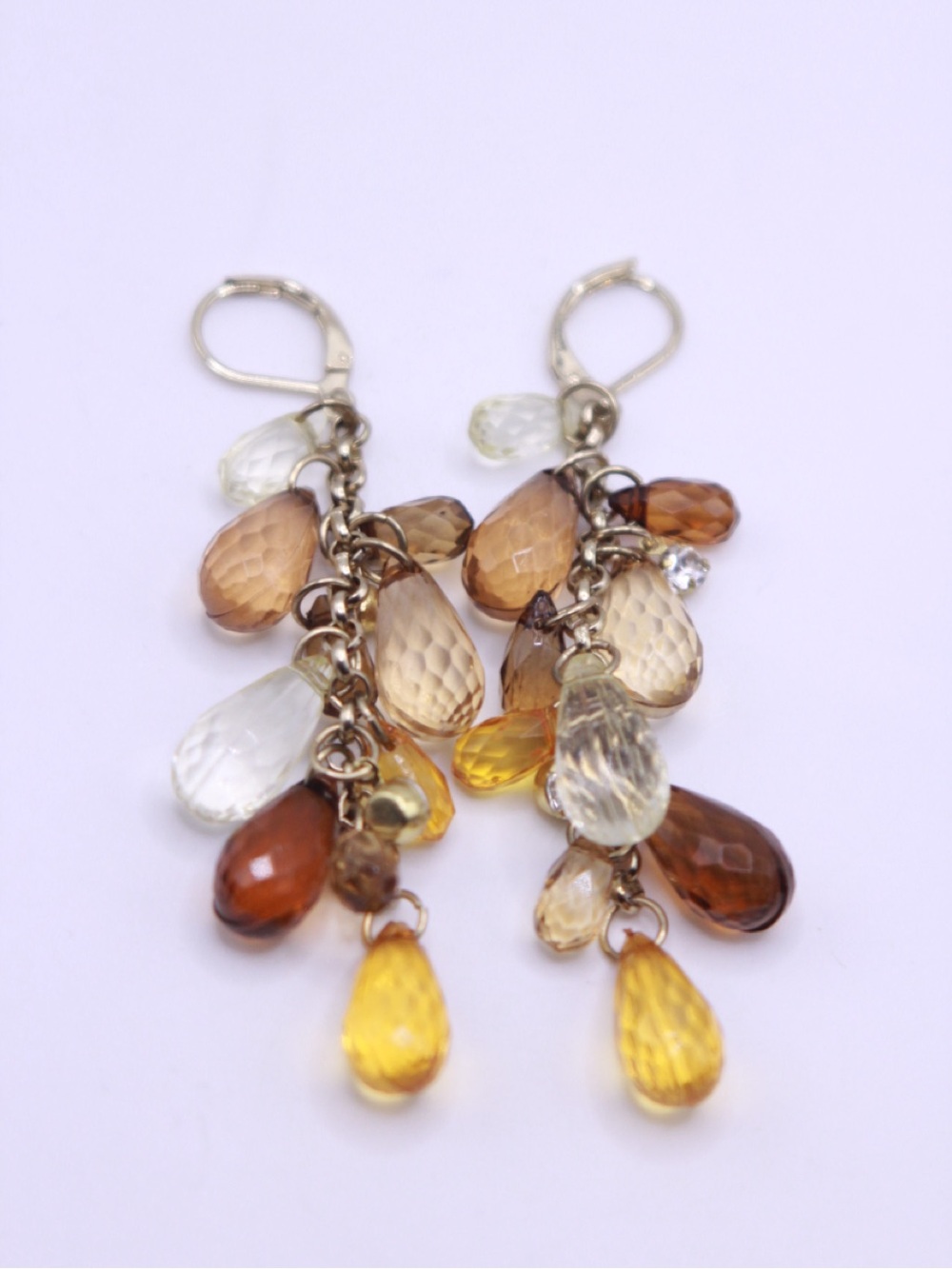 Teardrop Cluster Dangle Earrings in Amber, Honey & Clear